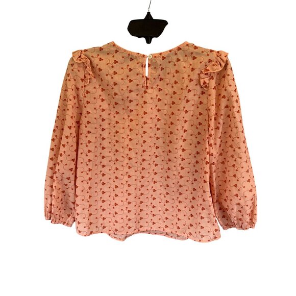 Alice Blue Boho Floral Eyelet Blouse Lace Trim Long Sleeve Peach Top Size S - Picture 6 of 8
